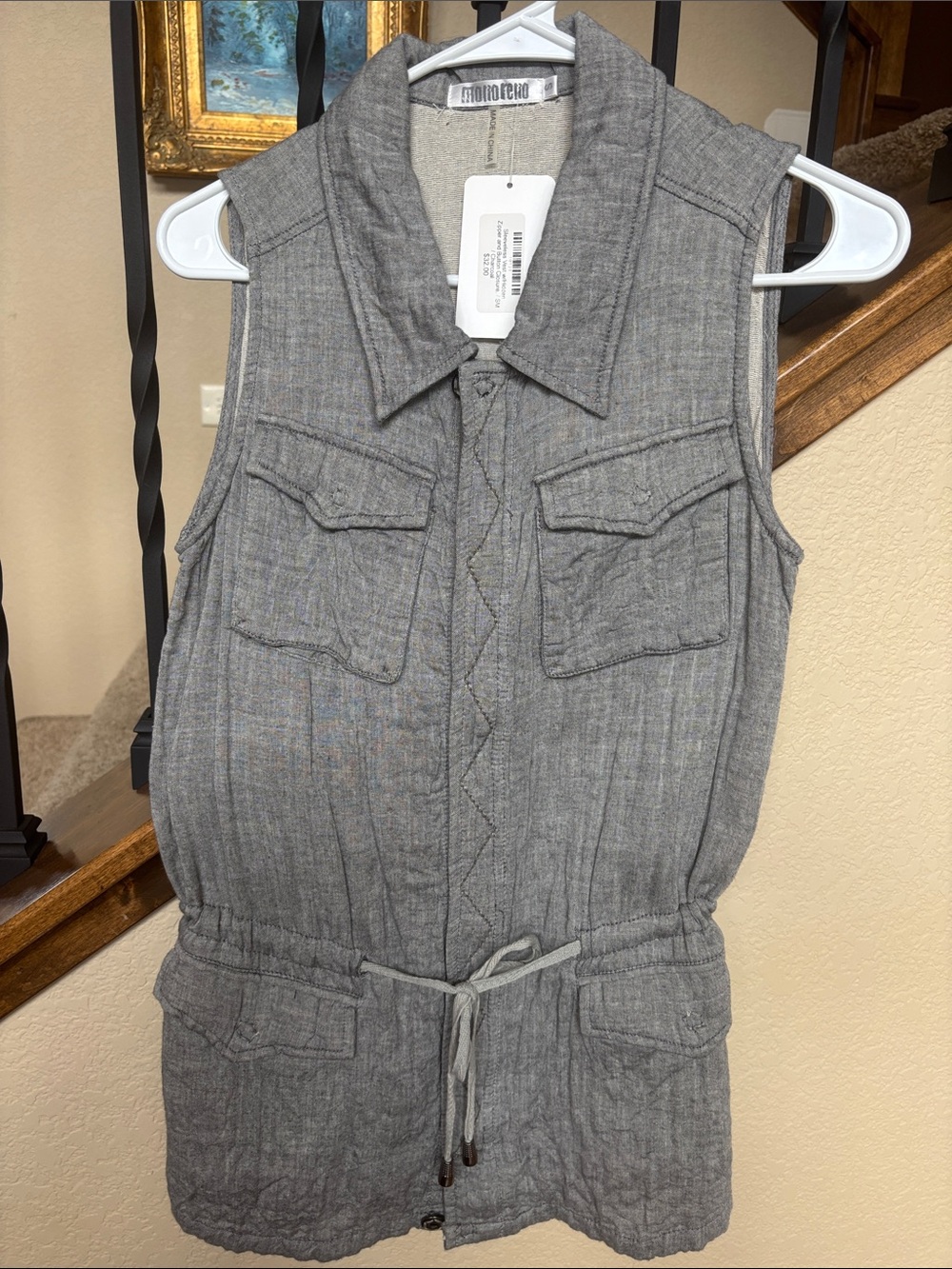 NWT Quilted Gray Sleeveless Utility Vest, S